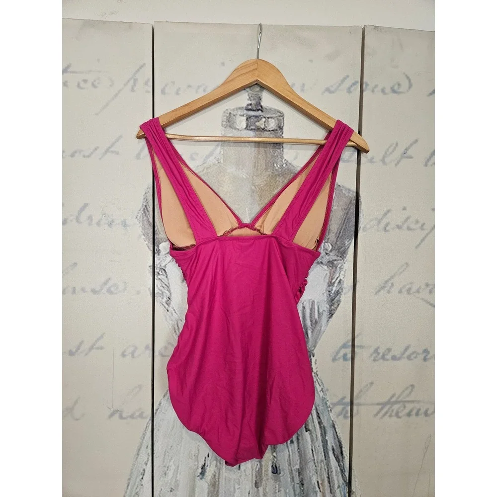 NWT J.Crew One Piece Swimsuit 8 Pink Ruched V-Neck BC116